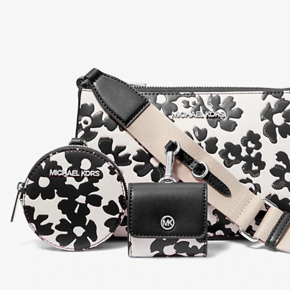 Michael Kors Jet Set Sm Sequined Floral Print Crossbody Case for Apple Airpods P - Picture 16 of 16